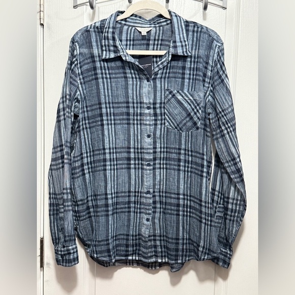Lucky Brand Tops - Lucky Brand Women's M‎ Button Front Lightweight Shirt Blue Plaid sheer western